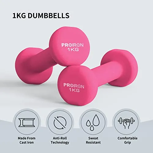 PROIRON Neoprene Dumbbell with Rack Set 1kg/2kg/3kg - Home Exercise for Ladies Kids Arm Hand Weights Pilates Dumbbells