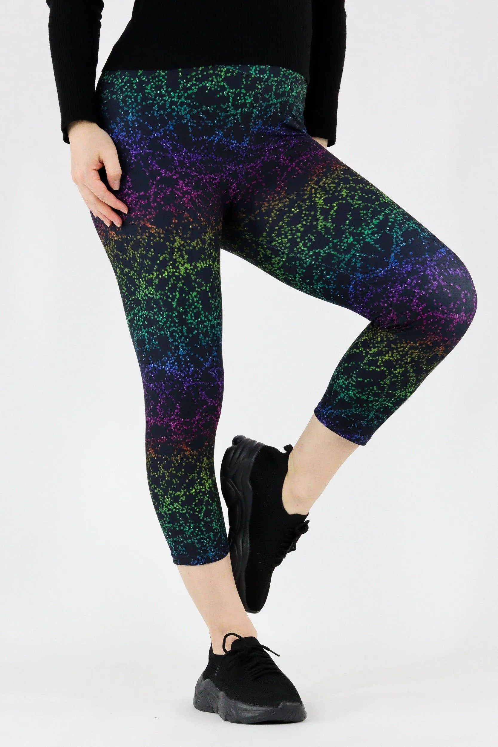 Rainbow Glitter - Casual Capri Leggings