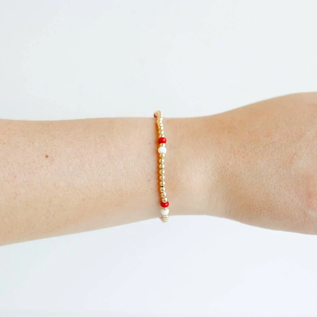 Red & White Poppi Bracelet: Standard 6.75 inch
