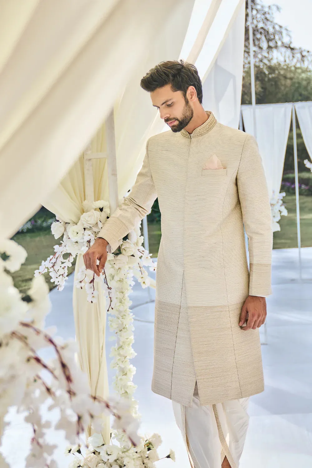SG Cream Gold Sherwani Set
