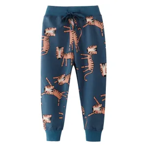 Sharks & Tigers Print Casual Warm Sports Pants - Green, Grey