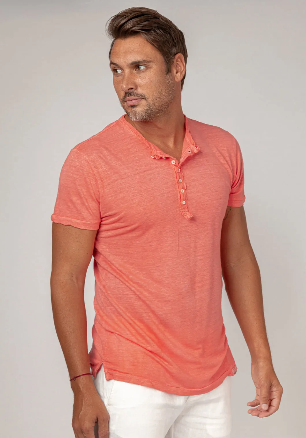 Short Sleeve Linen Henley T-Shirt