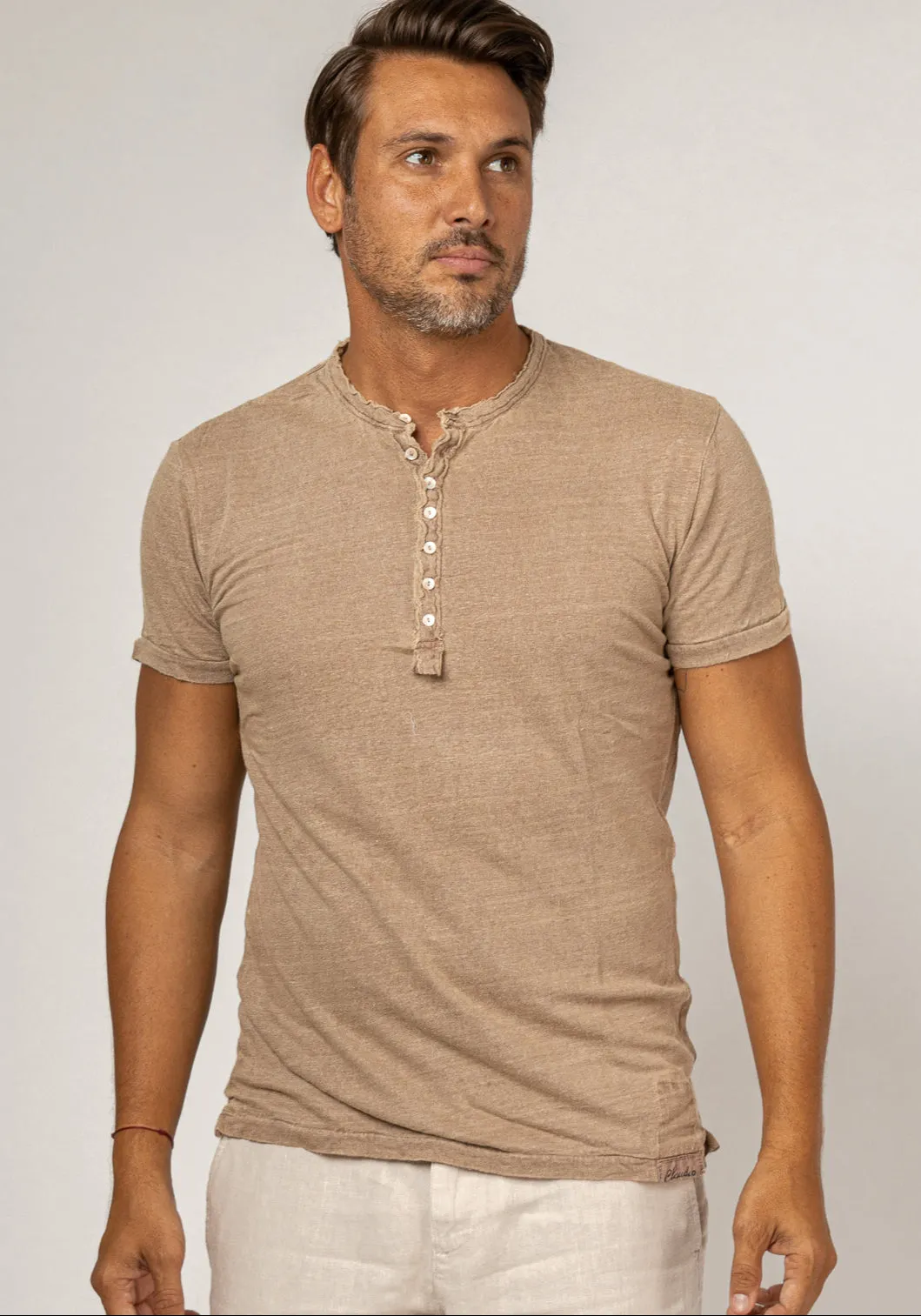 Short Sleeve Linen Henley T-Shirt