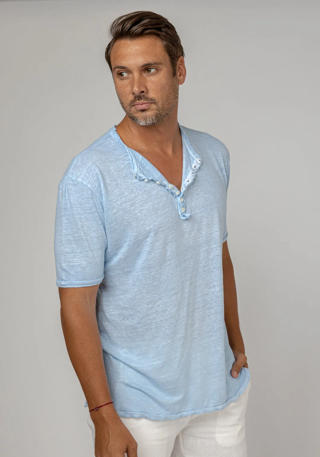 Short Sleeve Linen Henley T-Shirt
