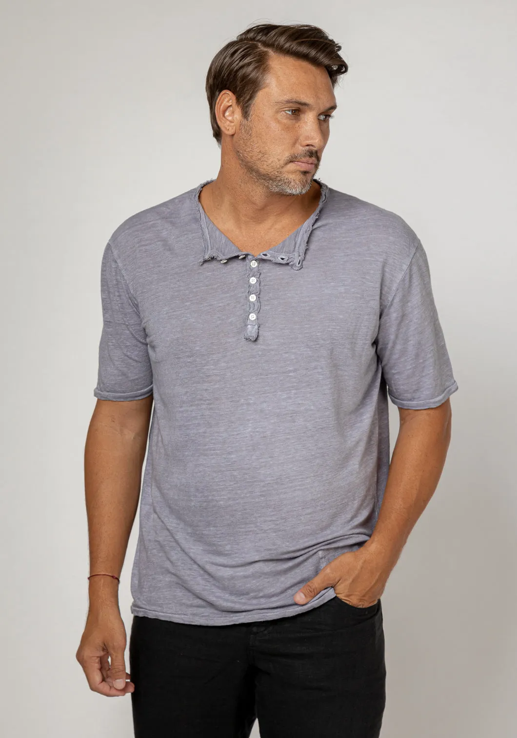 Short Sleeve Linen Henley T-Shirt