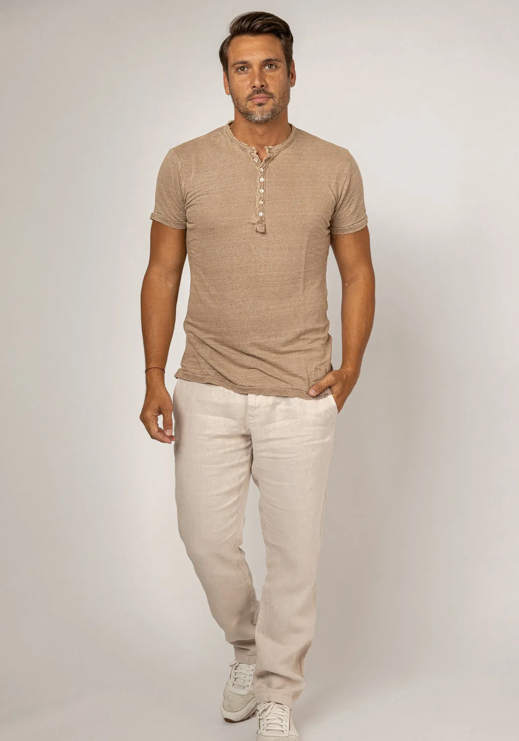 Short Sleeve Linen Henley T-Shirt