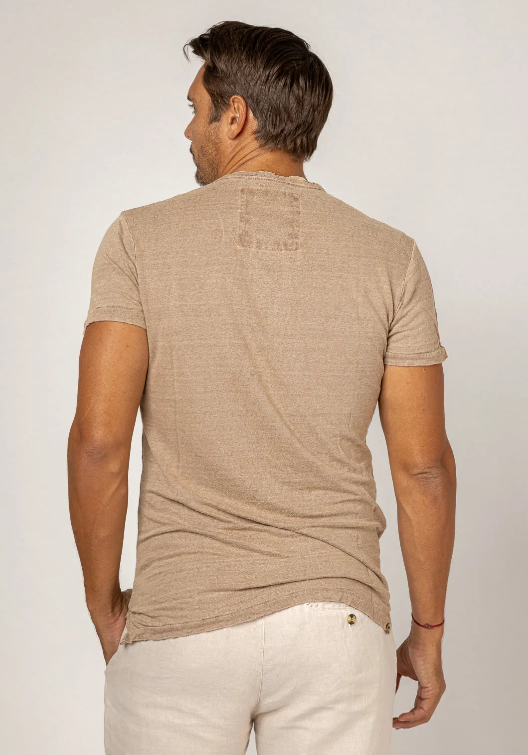 Short Sleeve Linen Henley T-Shirt