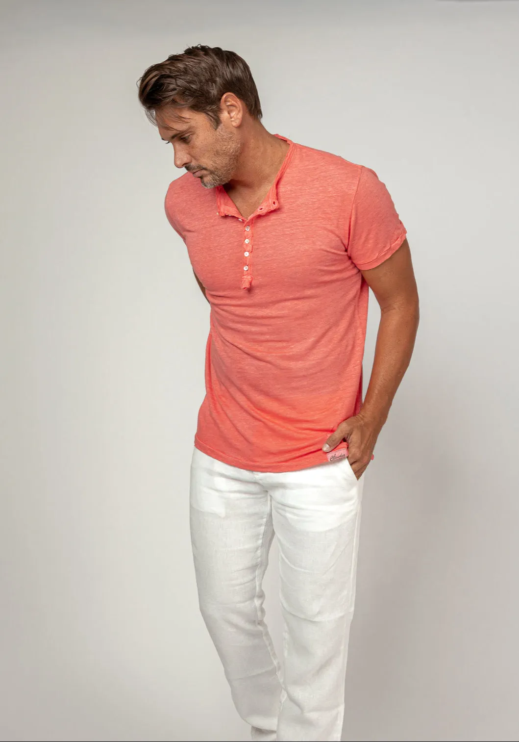 Short Sleeve Linen Henley T-Shirt