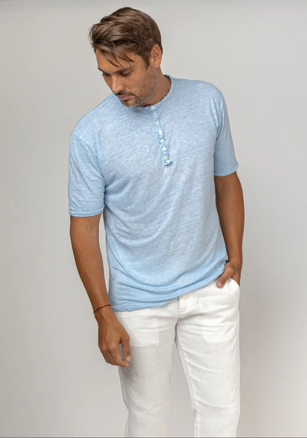 Short Sleeve Linen Henley T-Shirt