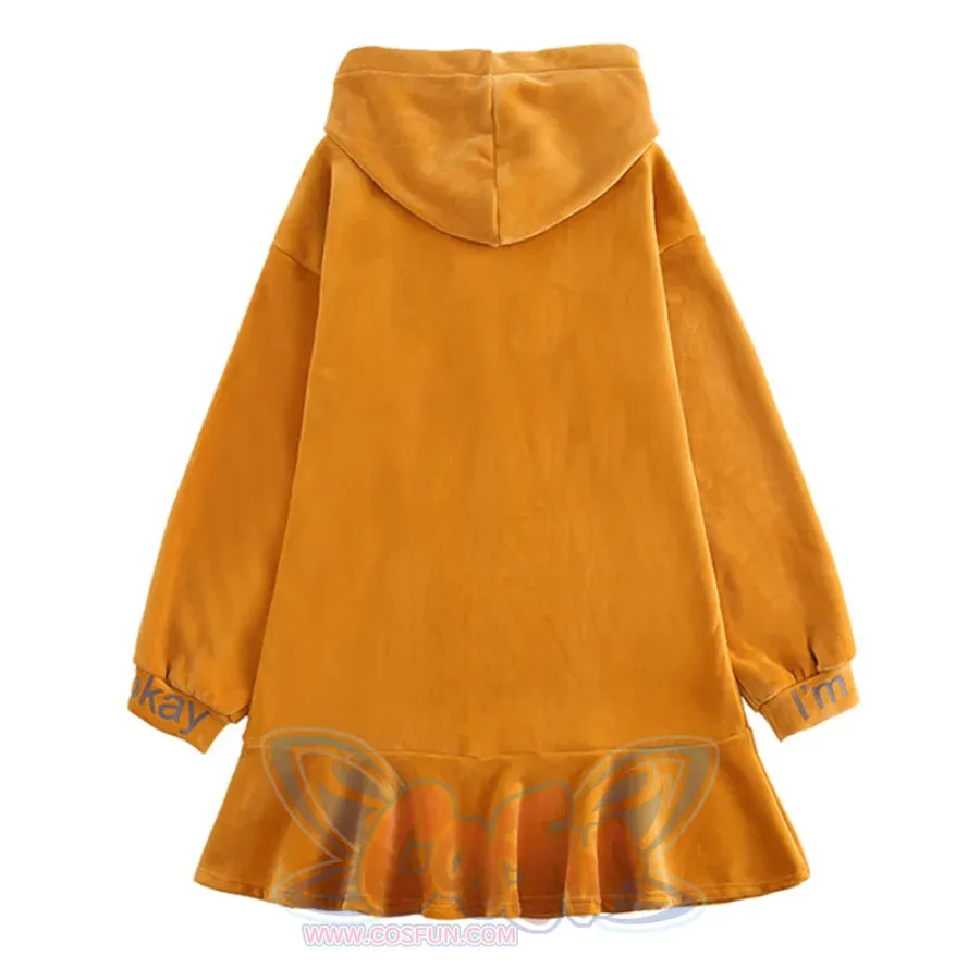 SLEEP Letter Print Velvet Ruffle Hooded Dress