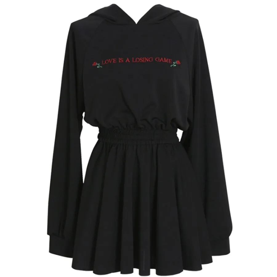 Solid Rose Characters Shirring Hooded Dress J40123