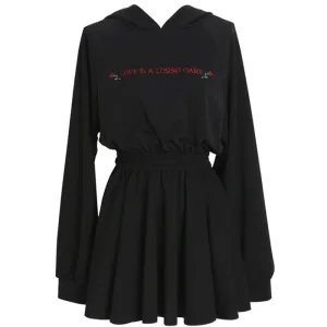 Solid Rose Characters Shirring Hooded Dress J40123