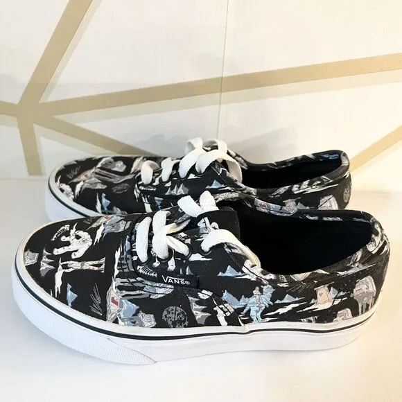 STAR WARS VANS Dark Side Planet Hoth Black Sneakers Shoes Big Kids Size 13