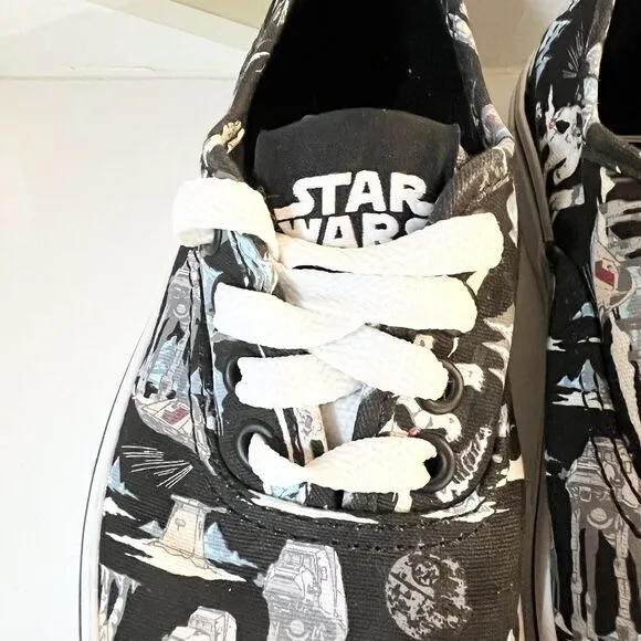 STAR WARS VANS Dark Side Planet Hoth Black Sneakers Shoes Big Kids Size 13