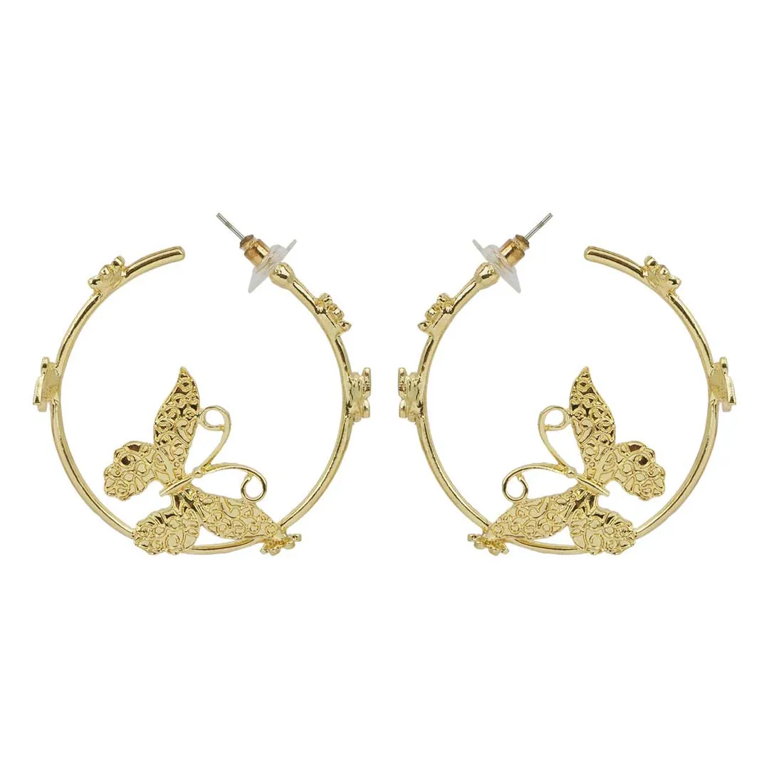 Textured Butterfly Gold Hoops