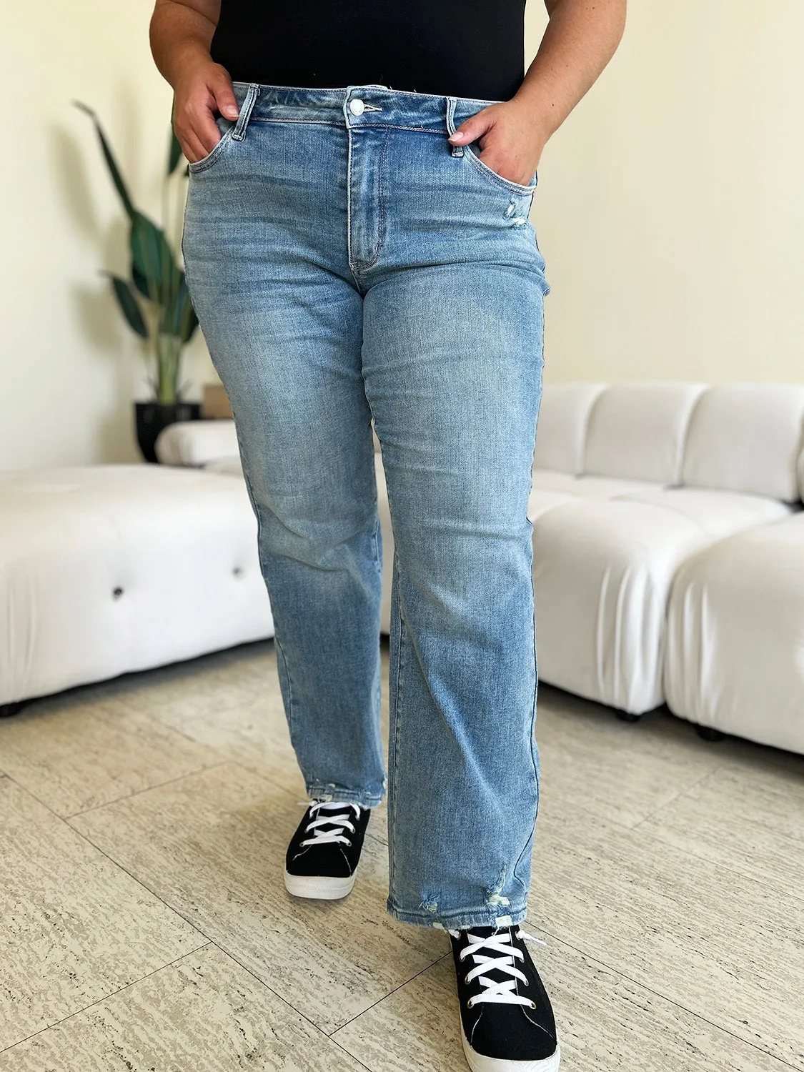 The Kelsey- Judy Blue Distressed Straight Jeans