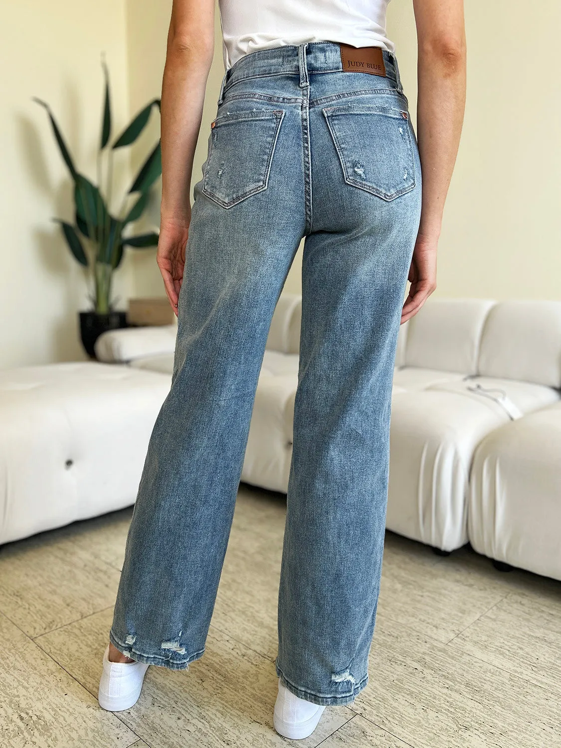 The Kelsey- Judy Blue Distressed Straight Jeans