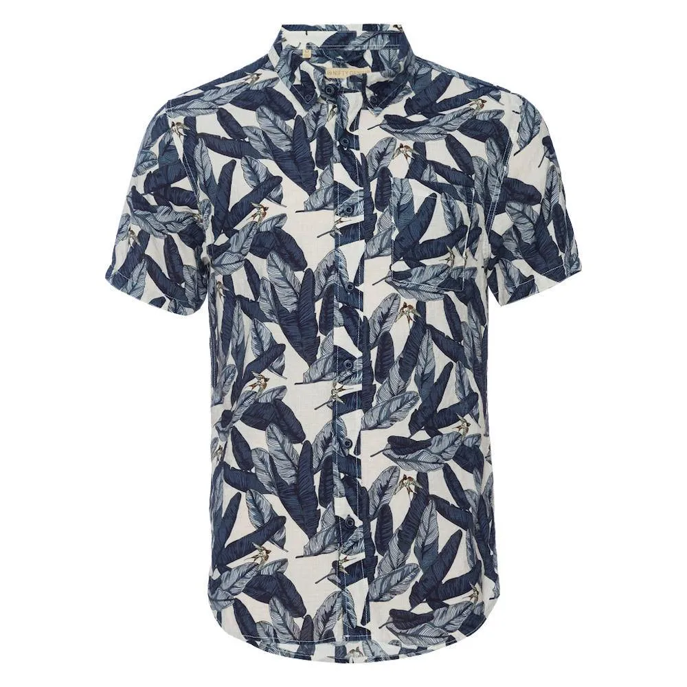 Truman Button Collar Leaf Print