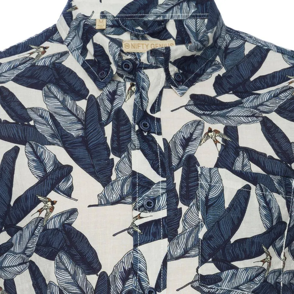 Truman Button Collar Leaf Print