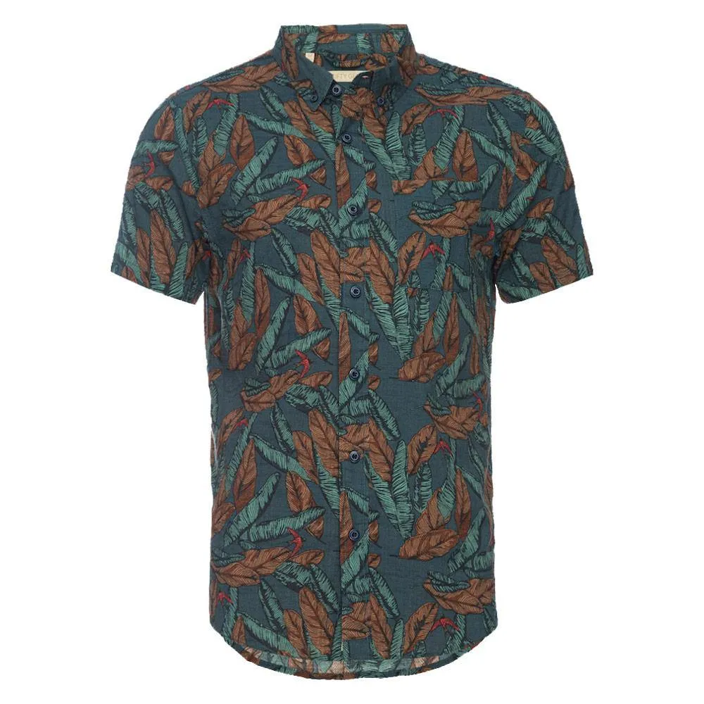 Truman Button Collar Leaf Print