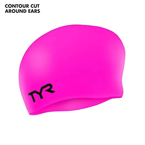 TYR Long Hair Wrinkle Free Silicone Swim Cap (Fluro Pink)