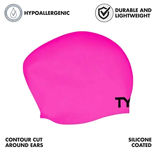 TYR Long Hair Wrinkle Free Silicone Swim Cap (Fluro Pink)