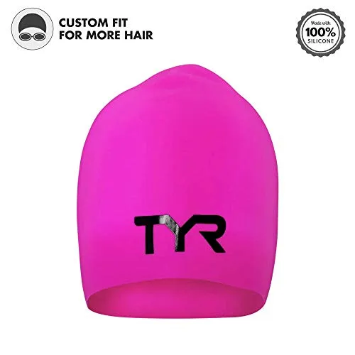 TYR Long Hair Wrinkle Free Silicone Swim Cap (Fluro Pink)