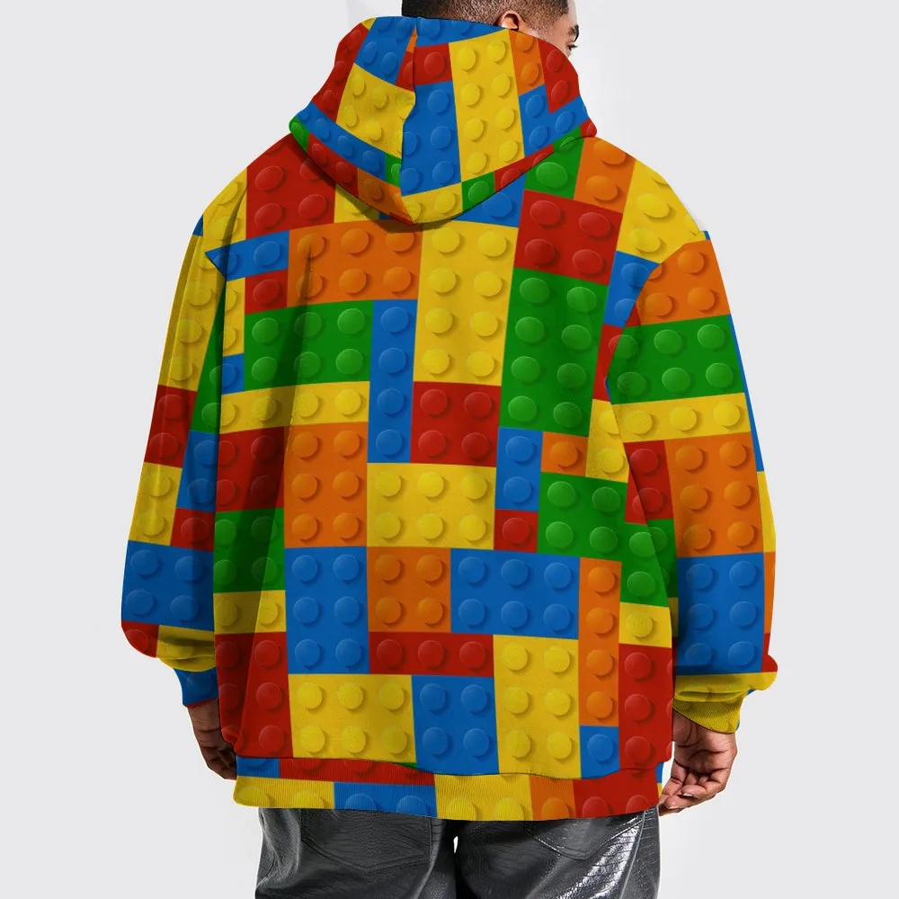 Unisex Casual Fun Brick Print Pocket Hoodie 2307101654