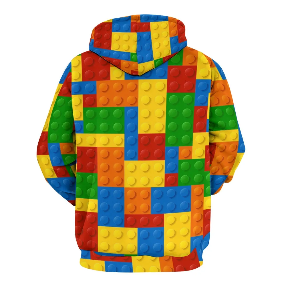 Unisex Casual Fun Brick Print Pocket Hoodie 2307101654