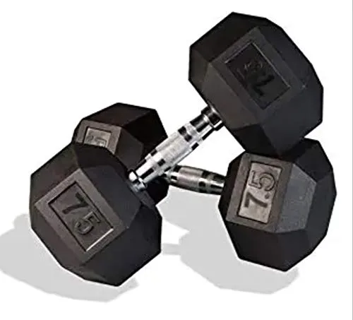Unisex Fratii's 7.5 Kg Rubber Hex Dumbbells (Black) - Pack of 2