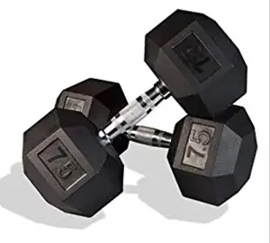 Unisex Fratii's 7.5 Kg Rubber Hex Dumbbells (Black) - Pack of 2