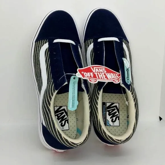 VANS Old Skool NEW Men's Striped Dress Blue/White Sports Team Sneakers-sz. 8 1/2
