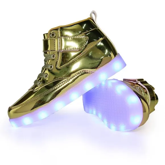 VOOVIX KIDS LED LIGHT UP HIGH-TOP SHOES RECHARGEABLE HI-SHINE GLOWING SNEAK