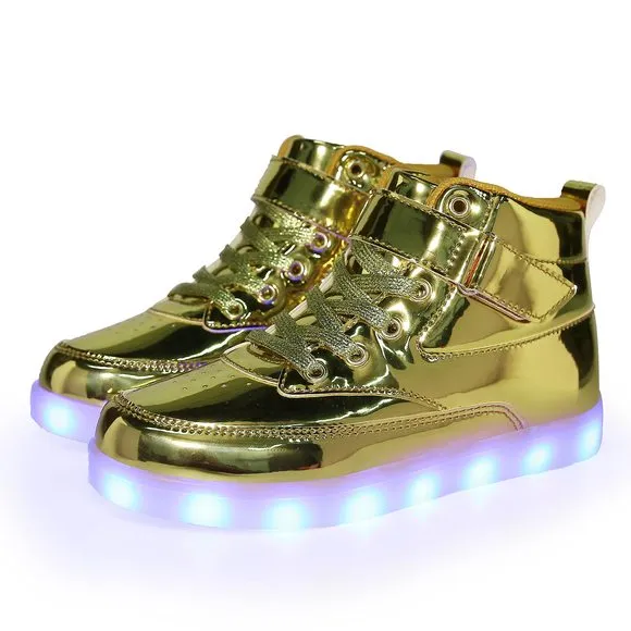 VOOVIX KIDS LED LIGHT UP HIGH-TOP SHOES RECHARGEABLE HI-SHINE GLOWING SNEAK