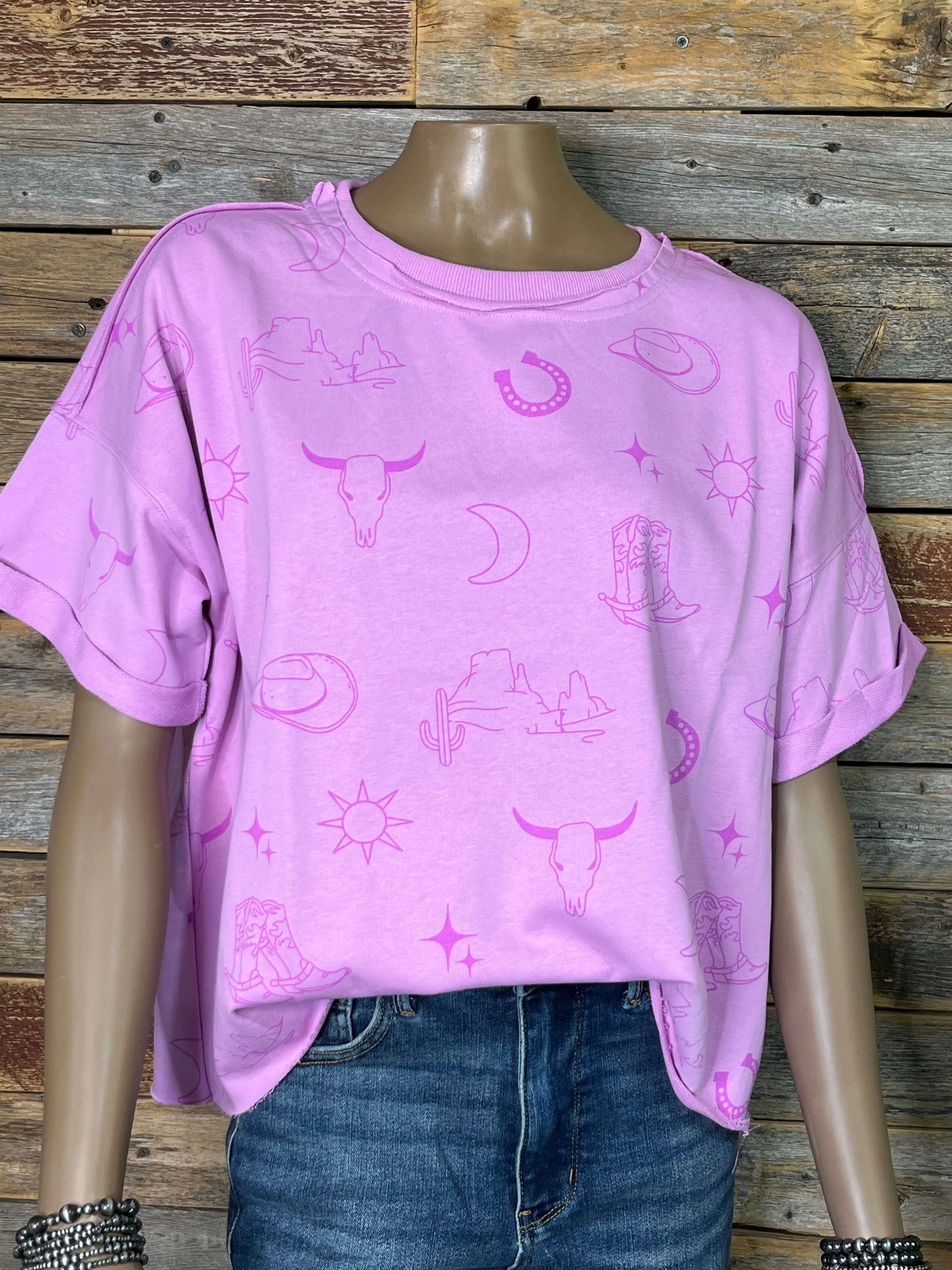 Western Graphic Short Sleeve  French Terry Top