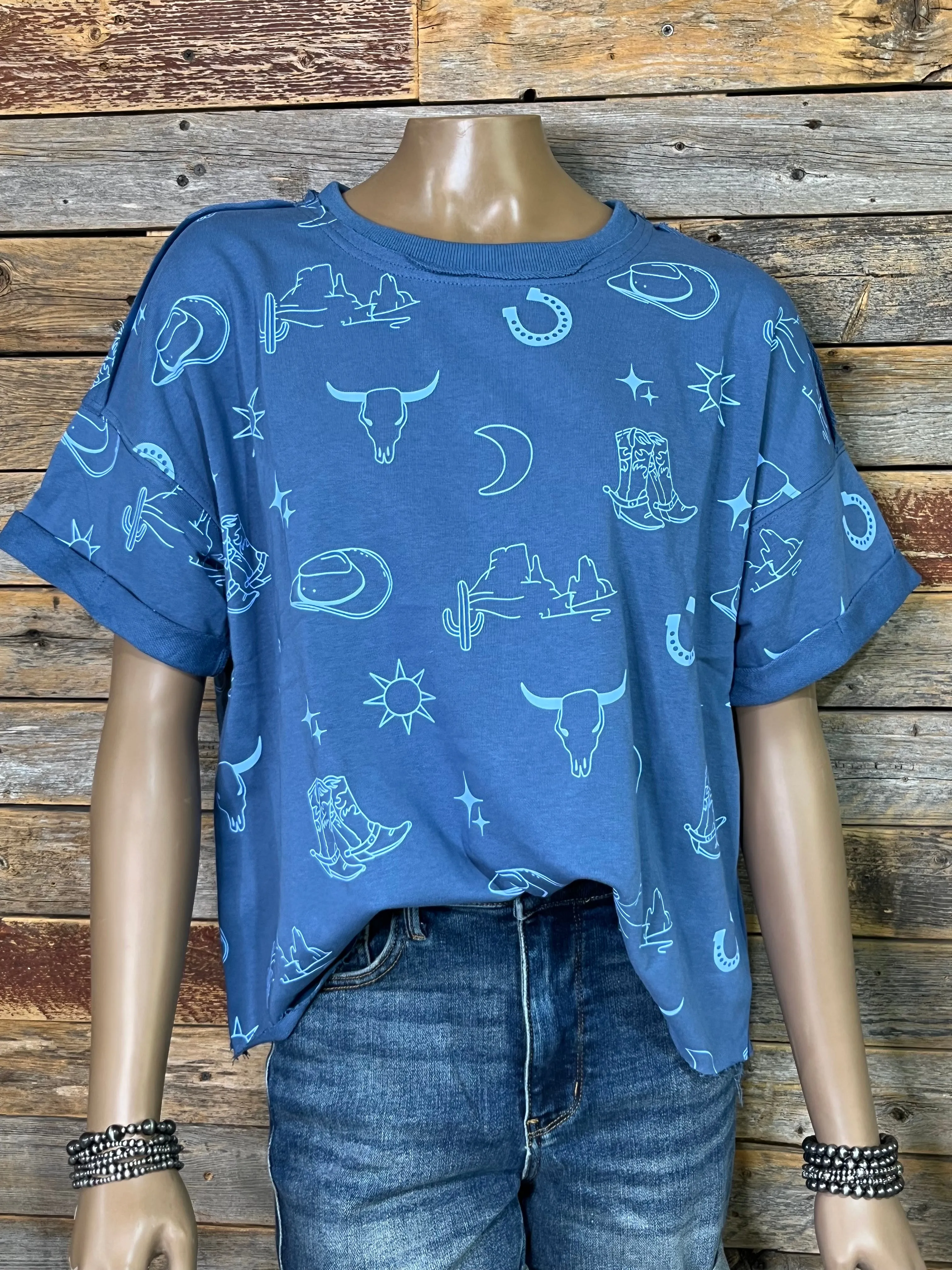 Western Graphic Short Sleeve  French Terry Top