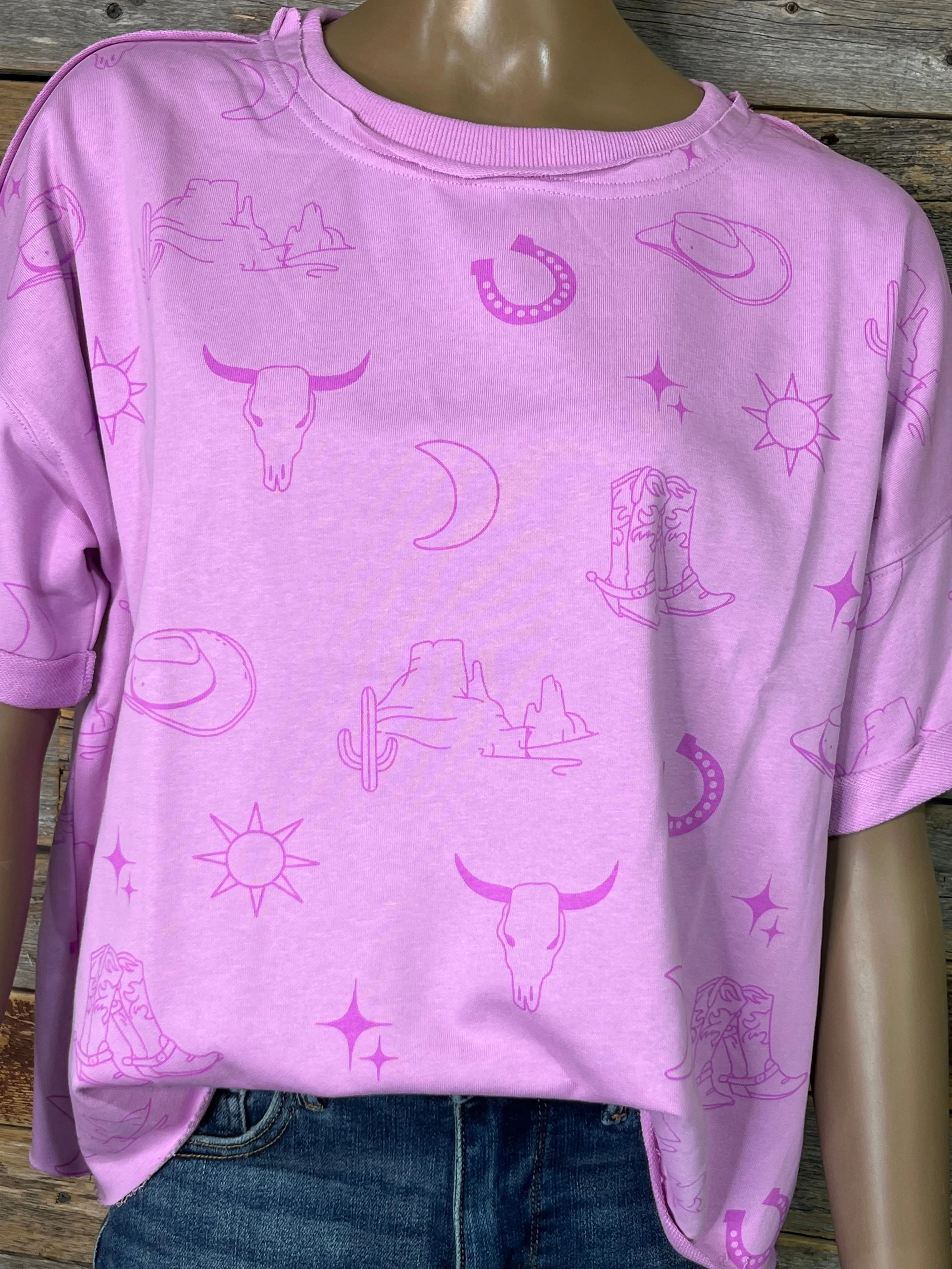 Western Graphic Short Sleeve  French Terry Top