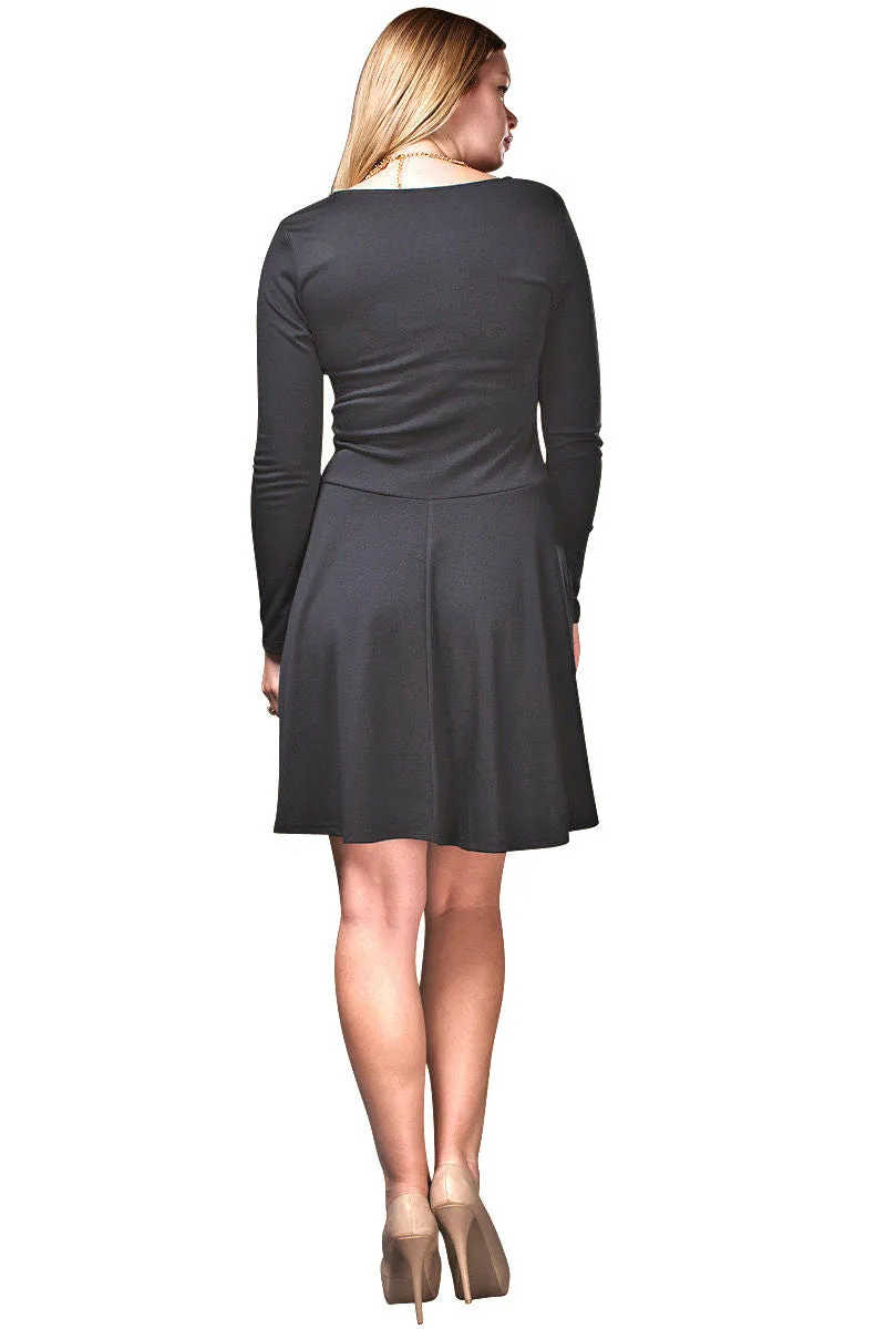 Women's Plus Size Long Sleeve Skater Dress