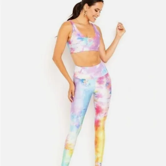 Women’s Sports Bra  - Goldsheep Workout U Bra - Neon Tie Dye - L - New