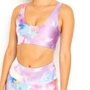 Women’s Sports Bra  - Goldsheep Workout U Bra - Neon Tie Dye - L - New