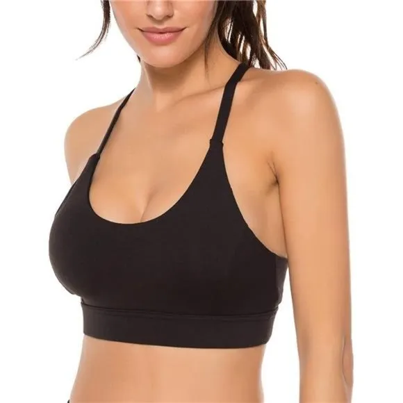 WOMENS Strappy Sports Bra Mesh Open Back Sports Bra for Workout Yoga Gym Black
