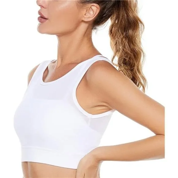 WOMENS Strappy Sports Bra Mesh Open Back Sports Bra for Workout Yoga Gym White-1