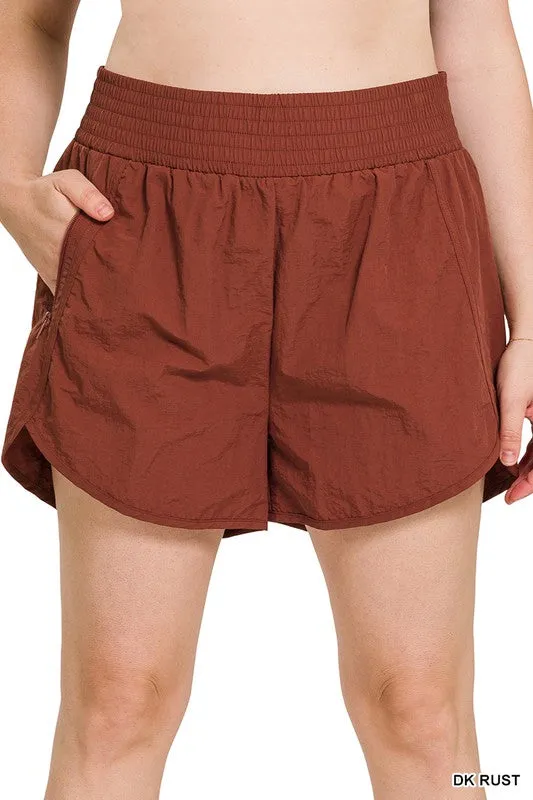 ZENANA Plus Windbreaker Smocked Waistband Running Shorts