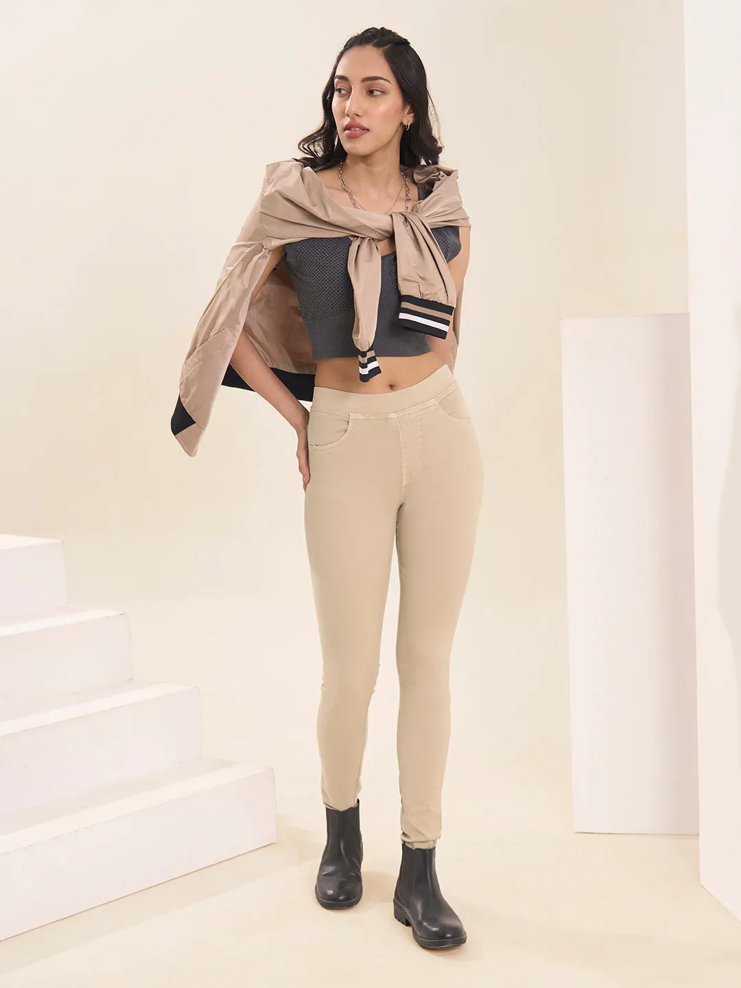 ZOLA Comfortable Denim Fawn Full Length Jegging for Women